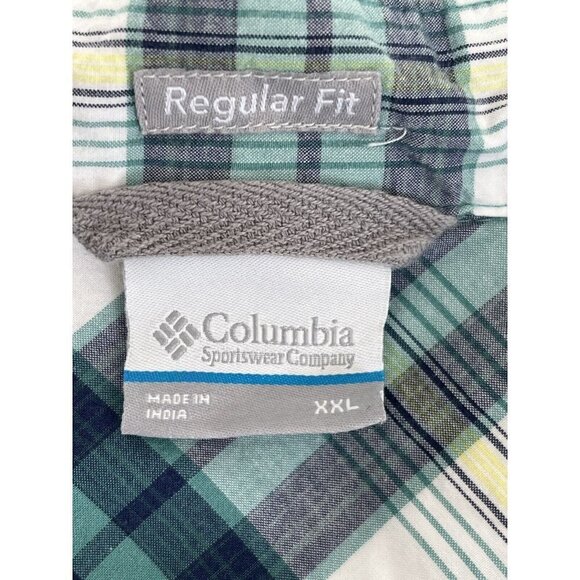 Columbia Mens Sz XXL Blue & Green Plaid Short Sleeve Button Front Shirt Outdoor - Picture 4 of 7